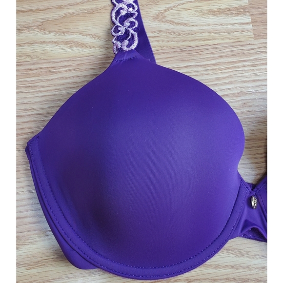 NWT Natori pure luxe coverage contour underwire t shirt bra trim lace plum - Picture 3 of 8